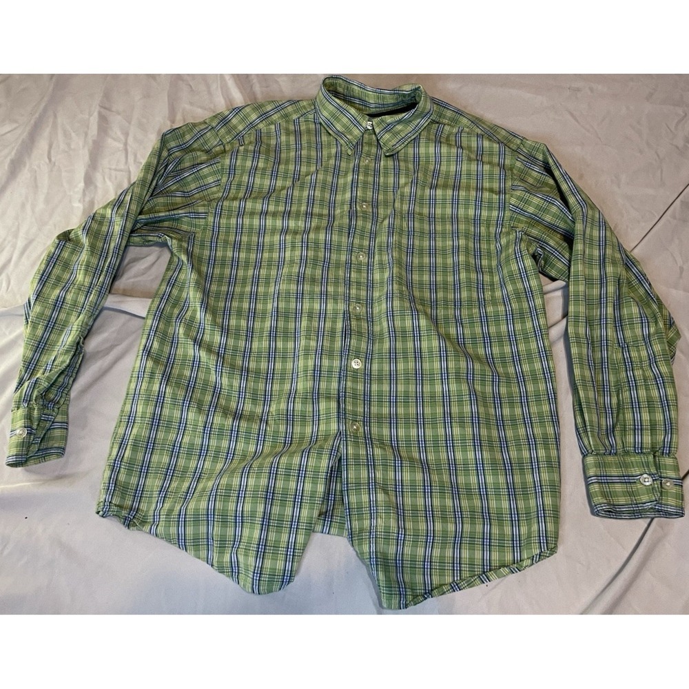 Arizona Jean Co. Shirt Mens Medium Green Plaid Long Sleeve Button Up Cotton